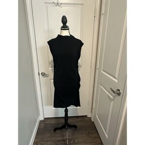 Aritzia‎ Wilfred Boulevard Dress Black Ruched Side Sleeveless Midi XL
